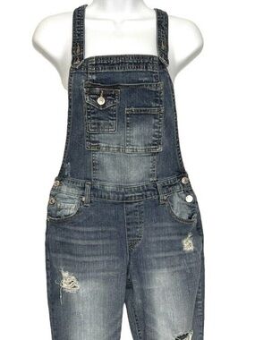 Denim Overalls with Distressed Details